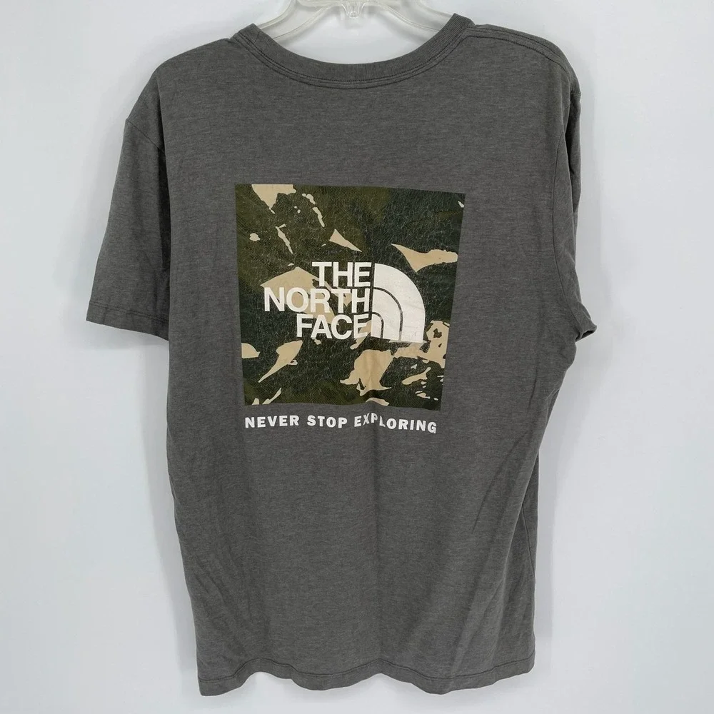 The‎ North Face Men's Gray Camo Box Logo Never Stop Exploring Tee T-Shirt Size L